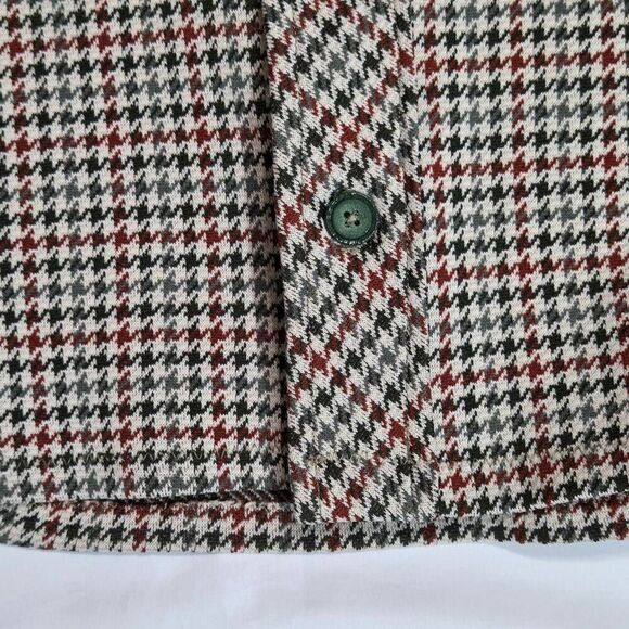 VINTAGE MENS MEDIUM 60'S 70'S POLY HEAVY LS SHIRT WING COLLAR HOUNDSTOOTH GREEN - Picture 5 of 8